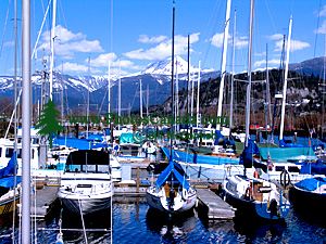 Squamish yaught club with Mt. Garibaldi in background